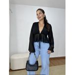 Blusa Bata Amarração Manga Ampla Preta