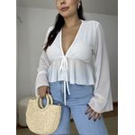 Blusa Bata Amarração Manga Ampla Branca