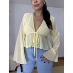 Blusa Bata Amarração Manga Ampla Amarela