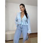 Blusa Bata Amarração Manga Ampla Azul