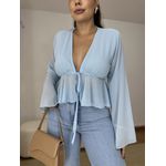 Blusa Bata Amarração Manga Ampla Azul
