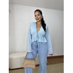 Blusa Bata Amarração Manga Ampla Azul