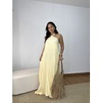 Vestido Frente Única Plissado Amarelo
