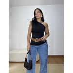 Blusa Drapeada Nula Manga Preta