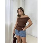 Blusa Drapeada Ombro Marrom