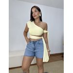 Short Jeans Mom Barra Desfiada Médio