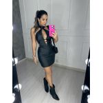 Vestido Couro Gola Alta Decote Profundo