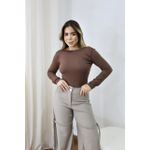 Body Feminino Manga Longa Elise Marrom