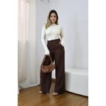 Calça Pantalona Feminina Alfaiataria Malu Marrom