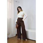 Calça Pantalona Feminina Alfaiataria Malu Marrom
