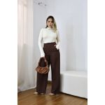 Calça Pantalona Feminina Alfaiataria Malu Marrom