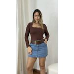 Blusa Manga Longa Decote Quadrado Poliamida Bia Marrom