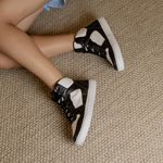 Tênis Feminino Casual Joy Em Couro Preto