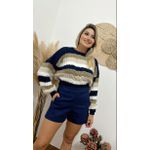 Tricô Cropped Azul Marinho/Branco