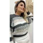 Tricô Cropped Branco/Cinza