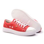 Tênis Feminino Calprado Couro Branco/Lona Vermelho