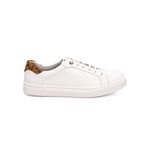 Tênis Feminino Calprado Branco em Couro Com Detalhe Onça