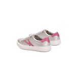 Tênis Feminino Calprado Prata em Couro Com Detalhes Rosa