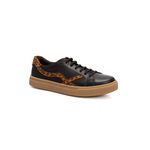 Tênis Feminino Calprado Preto em Couro Detalhe Onça
