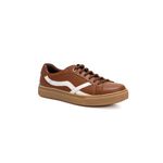 Tênis Feminino Calprado Whisky em Couro Detalhe Branco