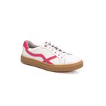 Tênis Feminino Calprado Branco em Couro Detalhe Rosa