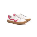 Tênis Feminino Calprado Branco em Couro Detalhe Rosa