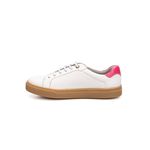 Tênis Feminino Calprado Branco em Couro Detalhe Rosa