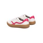 Tênis Feminino Calprado Branco em Couro Detalhe Rosa