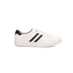 Tênis Casual em Couro Branco com Detalhes Preto Calprado