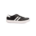 Tênis Casual em Couro Preto com Detalhes Branco Calprado