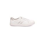 Tênis Casual em Couro Branco com Detalhes Prata Calprado