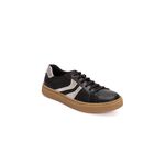 Tênis Feminino Preto em couro com Detalhes Prata