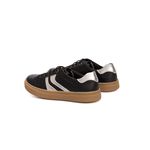 Tênis Feminino Preto em couro com Detalhes Prata