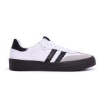 Tênis Feminino Eloah em Couro Branco e Detalhes Preto e Cinza