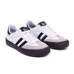 Tênis Feminino Eloah em Couro Branco e Detalhes Preto e Cinza