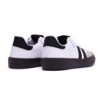 Tênis Feminino Eloah em Couro Branco e Detalhes Preto e Cinza