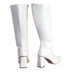 Bota Feminina Cano Longo Salto Triangulo Croco Off White 23020