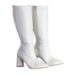 Bota Feminina Cano Longo Salto Triangulo Croco Off White 23020