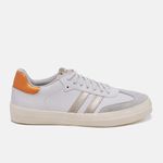 Tênis Feminino Eloah em Couro Branco e Detalhes Laranja/Gold
