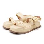 Papete Feminina Flat Plataforma em Napa Bege 23420