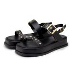 Papete Feminina Flat Plataforma em Napa Preto 23420