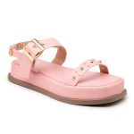 Papete Feminina Flat Plataforma em Napa Rosa 23420