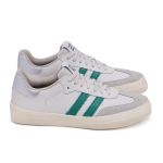 Tênis Feminino Eloah em Couro Branco e Detalhes Verde