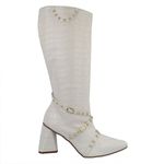 Bota Feminina Cano Longo Salto Triângulo Croco Off White com Hotfix 23019