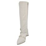 Bota Feminina Cano Longo Salto Triângulo Croco Off White com Hotfix 23019
