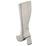 Bota Feminina Cano Longo Salto Triângulo Croco Off White com Hotfix 23019
