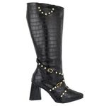 Bota Feminina Cano Longo Salto Triângulo Croco Preto 23019 