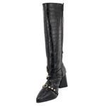Bota Feminina Cano Longo Salto Triângulo Croco Preto 23019 