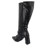 Bota Feminina Cano Longo Salto Triângulo Croco Preto 23019 