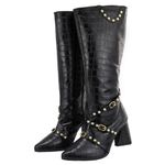Bota Feminina Cano Longo Salto Triângulo Croco Preto 23019 